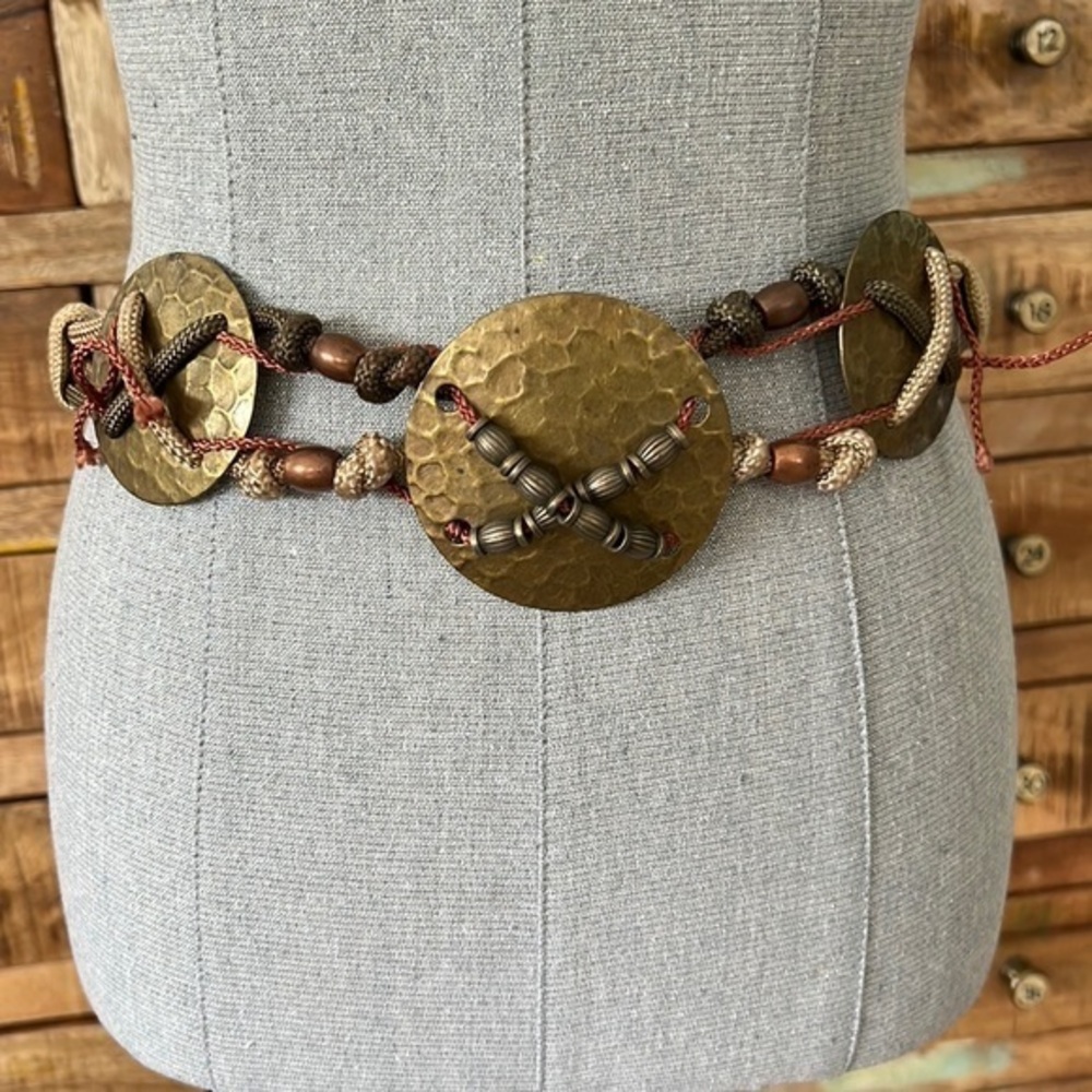 Rope hammered brass beaded concho bohemian belt